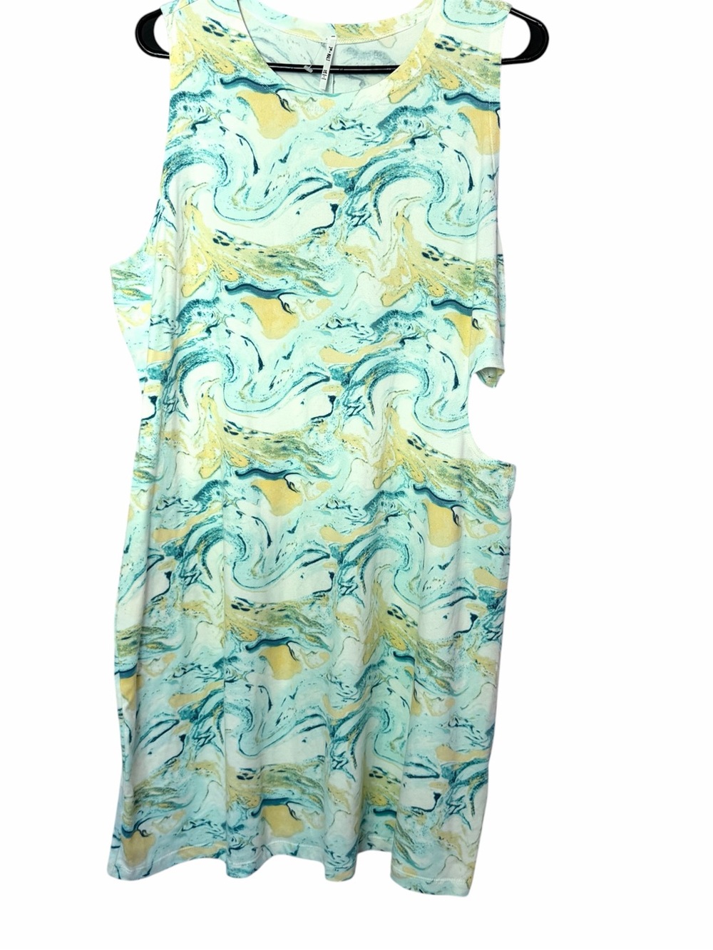 NWT 3rd + Malt 2XL Marble Print Sleeveless Cut-Out Dress in Aqua, Teal & Yellow